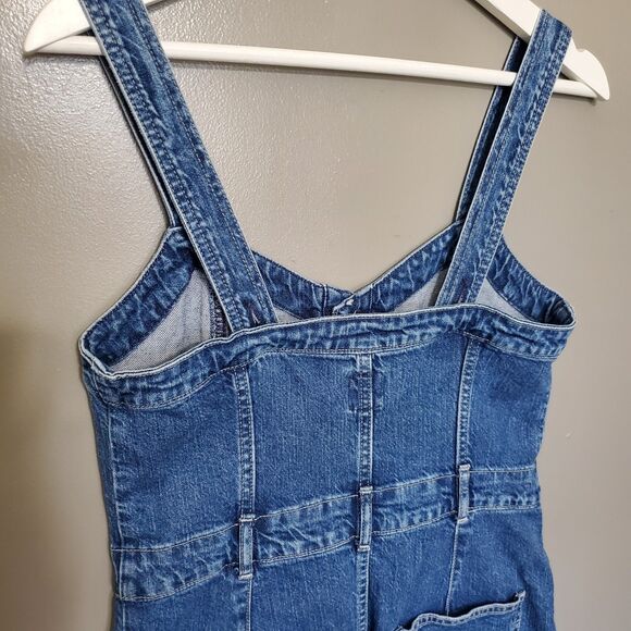 Gap Denim Dress Petite Size 4 Medium Blue Wash V-Neck Button Front Midi - Picture 9 of 12